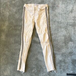 Free People ivory skinny jeans cream with beaded stripes